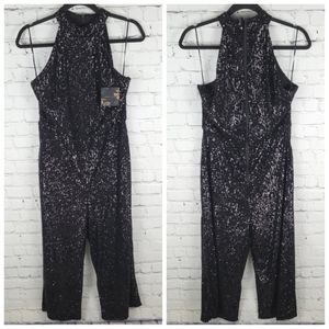 FOREST LILY | wide leg crop full sequin halter pocket jumpsuit